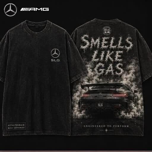 Washed black engineered performance smoke graphic tee shown from the front and back